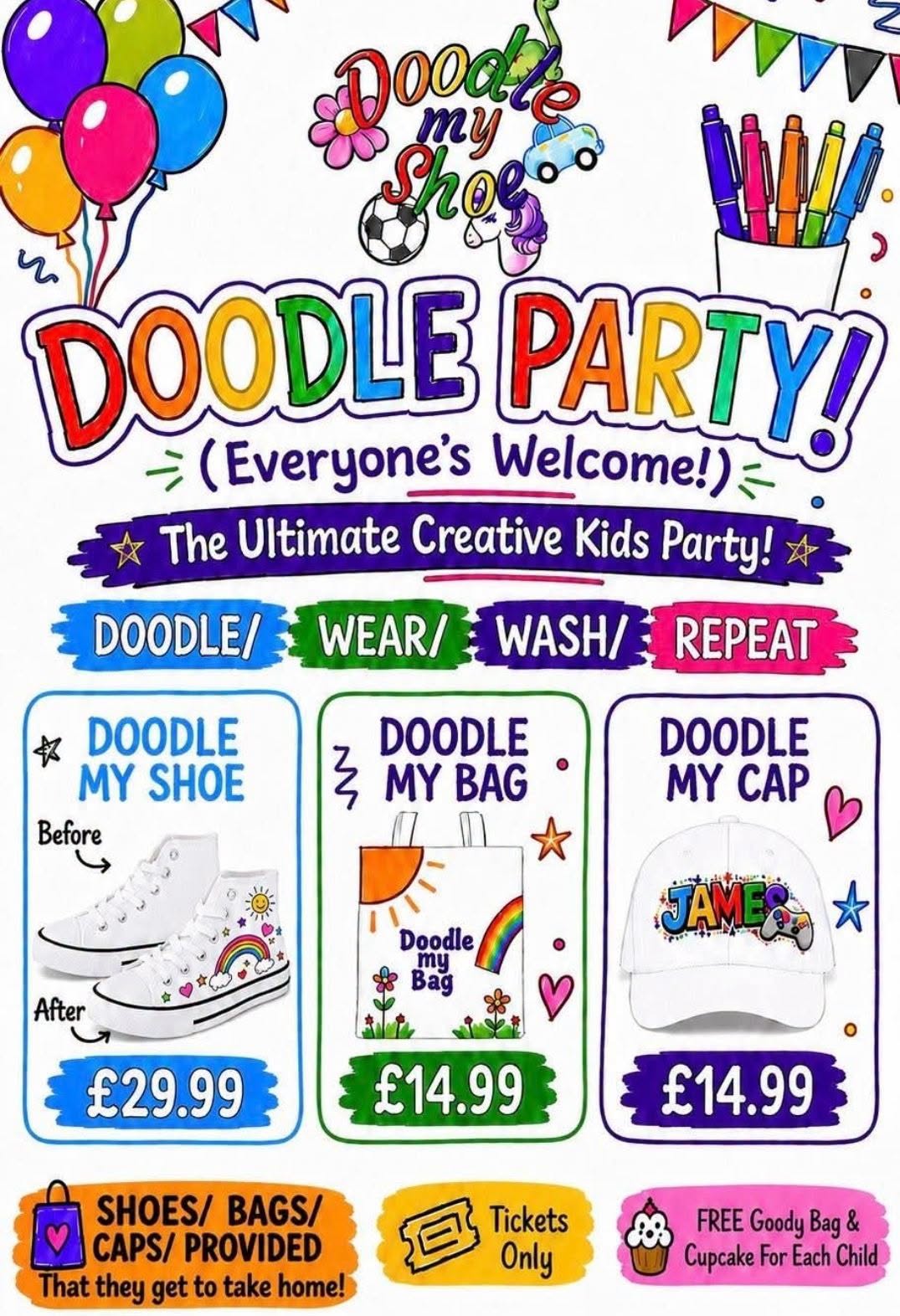 Doodle my shoes - creative kids party 9th July 4:30-6pm