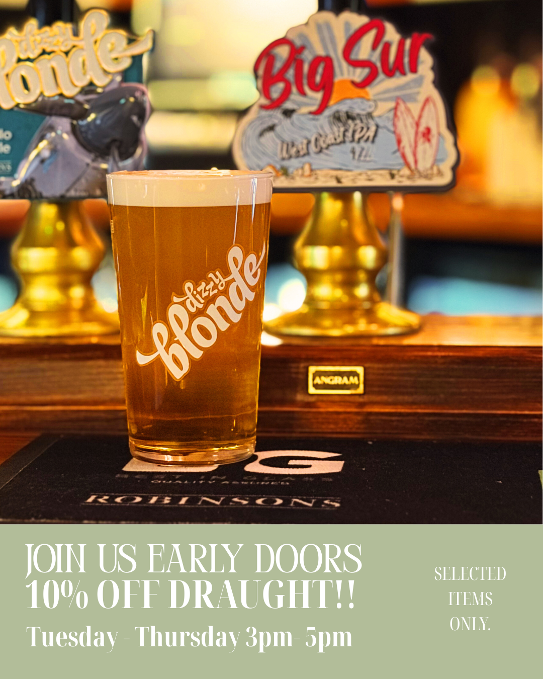 10% off Draught 3pm-5pm